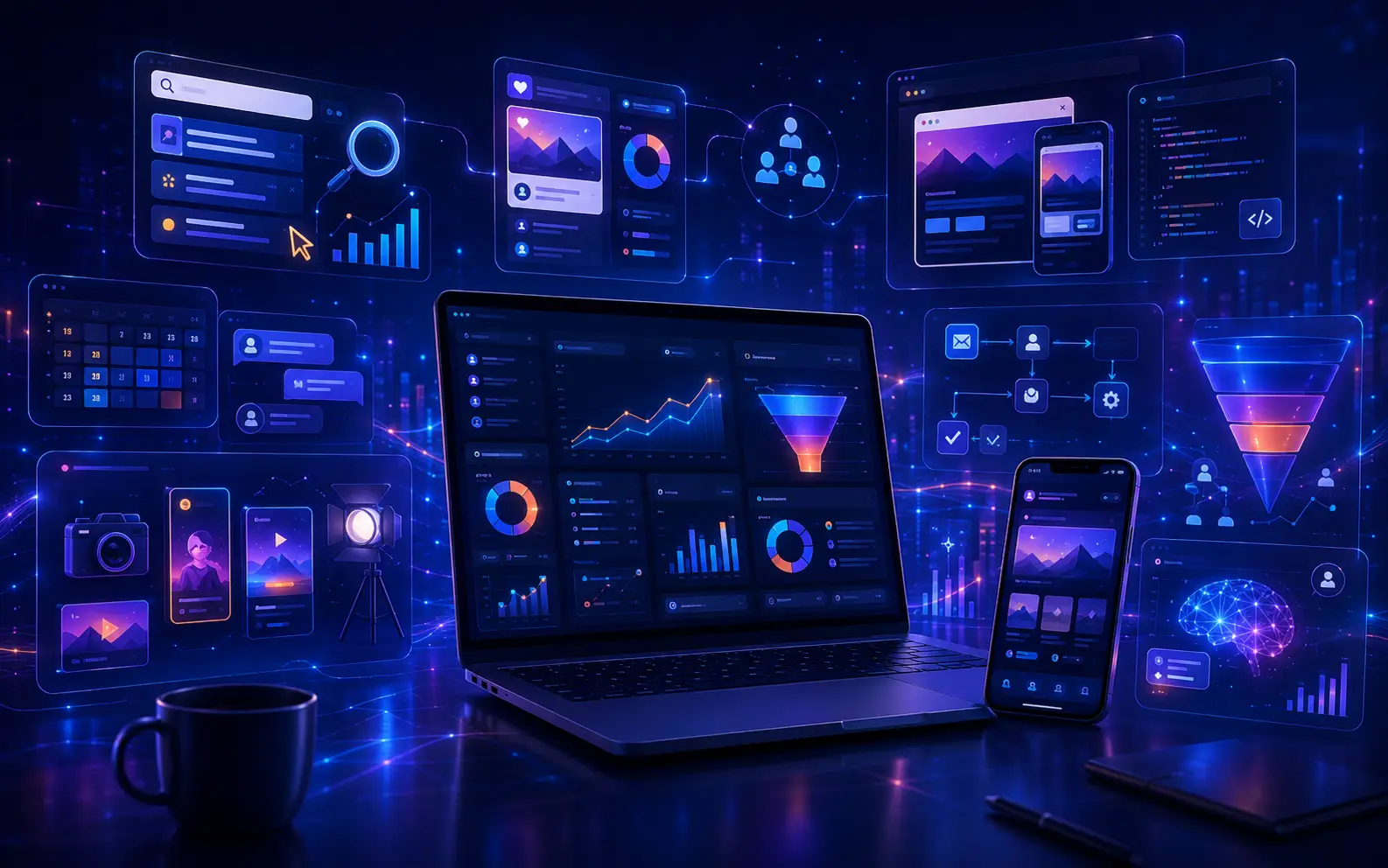 Equipo de marketing digital y tecnología impulsando resultados